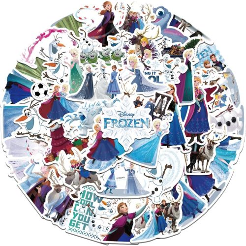 50pcs Frozen Princess Stickers for Girl Water Bottle, Cute Disney Cartoon Waterproof Vinyl Decal for Teen Kids Laptop Skateboard Phone Guitar Travel Case Bike Helmet