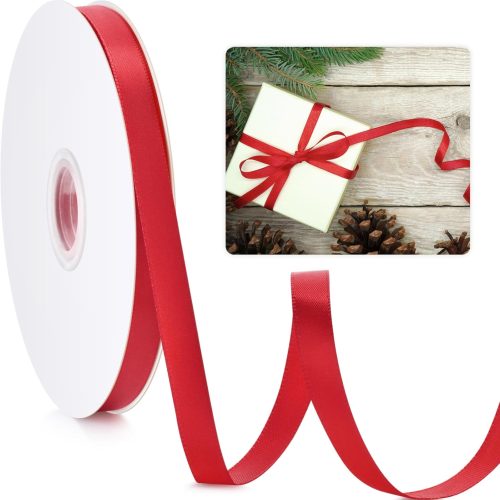 3/8" Red Satin Ribbon, 50 Yards Ribbon for Gift Wrapping, Fabric Ribbons for Flower Bouquet Bridal Wedding Party Decoration Crafts Bow Making, Present Wrapping Ribbons for Every Holiday