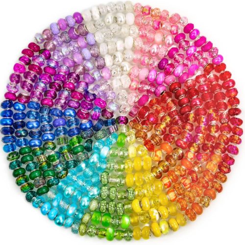 Cludoo Large Hole Glass Beads for Jewelry Making, 224PCS European Beads Bulk Mixed Color Spacer Beads with Rhinestones Lampwork Beads for DIY Craft Charms Bracelet Necklace Earring Making