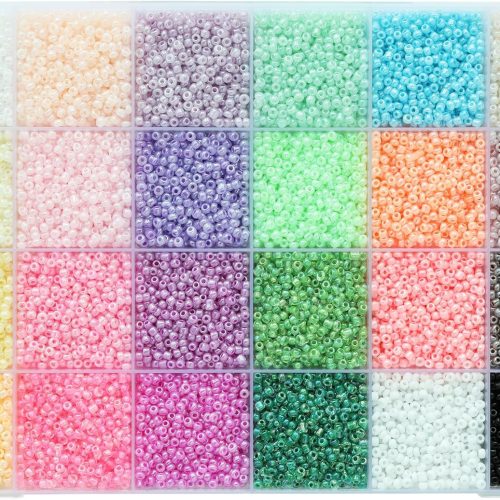 Bala&Fillic Size 11/0 Ceylon Color Seed Beads About 14400pcs in Box,24 Multicolor Assortment Size 11/0 Glass Seed Beads for Jewelry Making(600pcs/Color, 24 Colors)