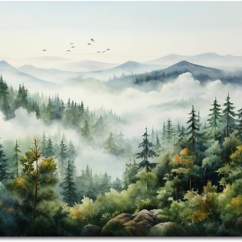TFIAVSIN Paint by Numbers for Adults Foggy Mountain Landscape Painting by Numbers for Adults Pine Trees and Birds Adult Paint by Number Kits Unique Gift for Adults, 16"x20"(Frameless)