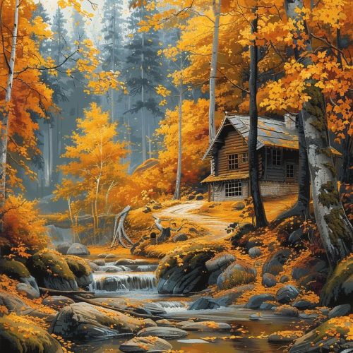 shinefly Paint by Numbers for Adults Beginners Home Acrylic Paint by Numbers Kits for Kids on Canvas 16x20 inch, Autumn Forest House