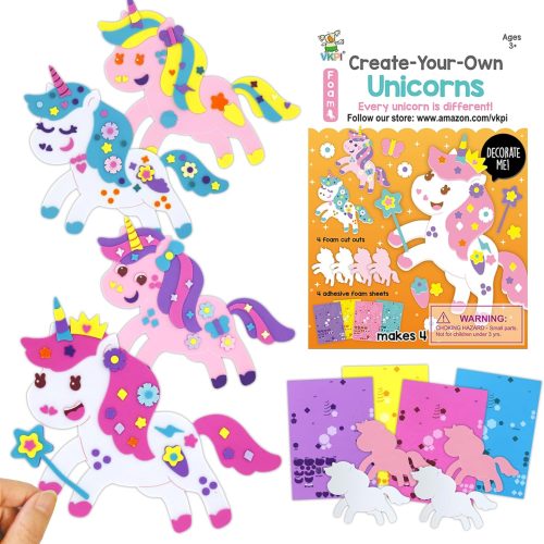 VKPI 4 Pieces EVA Foam Art Crafts Gift Kit, Make Create Your Own Unicorns, Cartoon Foam Paper Craft Projects for Kids Ages 4+ Toddler, Preschool Learning Toy for Birthday Party Favor Supplies