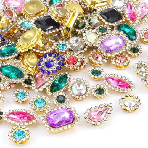 50 PCS Sew on Rhinestones Mixed Shapes Glass .Sunflower Crystal Rhinestones for Crafts Metal Flatback Claw Gemstones for Jewelry Making,Clothes, Garments, Dress, Earring, Belt and Shoes, Small