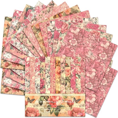 BLEDS Scrapbook Paper, 24 Sheets Craft Scrapbooking Paper Floral Pad Ombre Single-Side Printing Junk Journal Cardstock Paper Supplies for Card Making Decorative Background Art Album