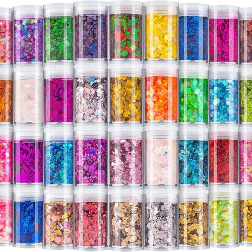 Holographic Chunky Glitter, Set of 36 Colors Craft Glitter Sparkle Sequins, Cosmetic Glitter Flake for Epoxy Resin, Body, Face, Eye, Nail Arts, Slime Making, Wedding Festival Party Decoration