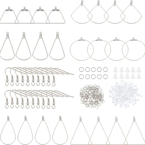 UNICRAFTALE 48Pcs Earring Making Kit Beading Hoop Earring Finding Component Stainless Steel Wire Wrap Drop Earing Making Kit with Earring Hooks Open Jump Rings Ear Nuts for DIY Jewelry Making ﻿