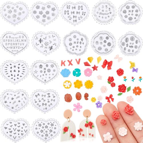 Zeyune 16 Pcs Small Flower Polymer Clay Molds Mini Leaf for Jewelry Making Rose Daisy Silicone Earring Cutters(Fresh)