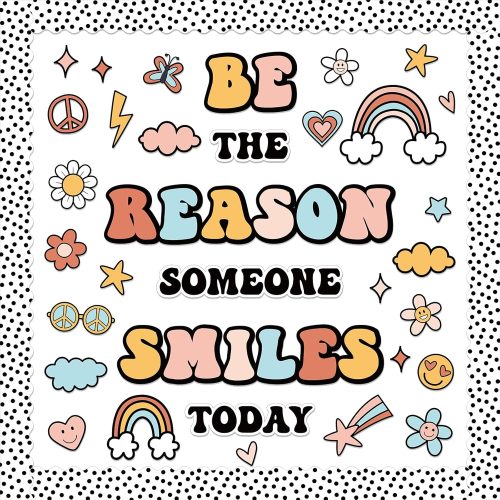 Classroom Bulletin Board Decoration Set Welcome Banner Wall Door Boho Hippie Groovy Classroom Decorations for Kindergarten Preschool Elementary Middle School(Be The Reason Someone Smile Today)
