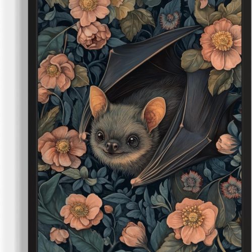Bat Art Print Poster, William Morris Style Retro Mid Century Botanical Victorian Dark Academia Gothic Decor Gallery 10a (Bat, 8 x 10 inches, Unframed)