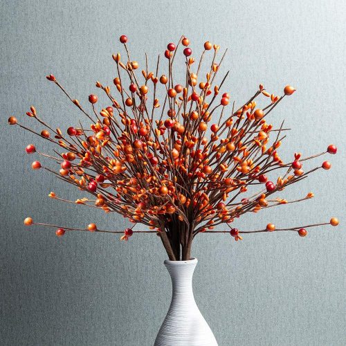 JINGHONG 6 Pack Fall Berry Stems 17" Tall Orange Berry Picks Artificial Floral Picks for Vases Centerpieces AutumnThanksgiving Harvest Festival Celebration(Orange)