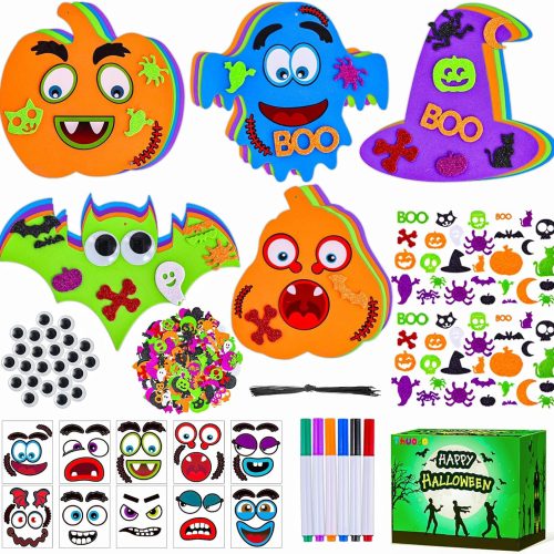 340PCS Halloween Foam Stickers Set, Halloween Crafts for Kids with Pumpkins Ghost Bat Spider Witch Hat DIY Craft Kit for Classroom Activities Party Favors Supplies