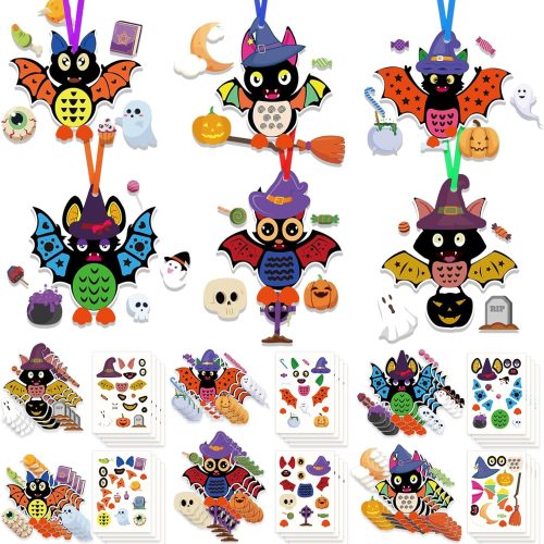 HOWAF Bat Craft Kit Stickers 24 Pack Halloween Crafts Sticker Kits for Kids Make Your Own Bat Ornament, DIY Trick or Treat Projects for Halloween Holiday School Classroom Activities