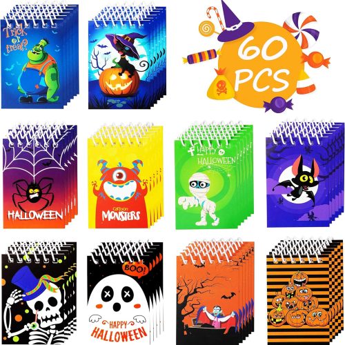 90shine 60PCS Halloween Notepads Party Favors for Kids - Spiral Notebooks Hallowmas Trick or Treat Goodie Bag Stuffers Filler Gifts Supplies Decorations, 10 Styles