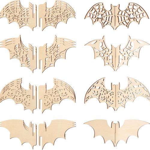 COCHIE DIY 3D Halloween Bats Wood Crafts to Paint for Kids Adults, Paintable Unfinished Wooden Slices for Craft, Bat Cutouts Ornaments for Painting Decorations (24 PCS)