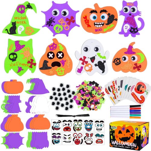 Max Fun 332PCS Halloween Crafts for Kids, Halloween Activities Foam Pumpkins for Crafts Stickers Gift Kits, DIY Art and Craft Set for Holiday Classroom Decorations Party Favors Supplies