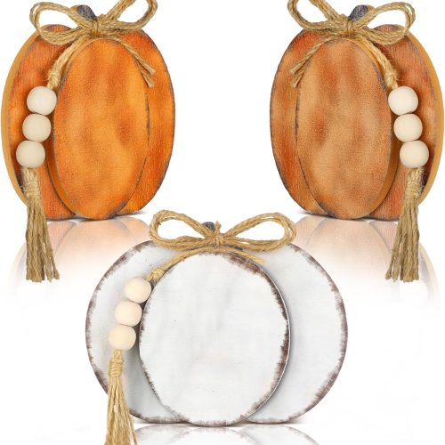 3 Pcs Thanksgiving Pumpkin Decor Fall Wooden Signs 3D Pumpkin Tabletop Signs Farmhouse Thanksgiving Tiered Tray Decorations Block Centerpieces for Home Kitchen Harvest(Classic Colors)