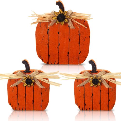 3 Pcs Fall Decorations for Home Wooden Pumpkin Table Sign Thanksgiving Pumpkin Centerpiece Autumn Tiered Tray Decor for Fall Harvest Tabletop Decor Home Party(Classic Color)