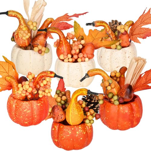Fall Decor, Fall Centerpieces for Tables, 6Pcs Fake Pumpkin Decorations, Artificial Pumpkins for Decorating, Faux Fall Decorations for Home Thanksgiving Halloween Indoor Outdoor