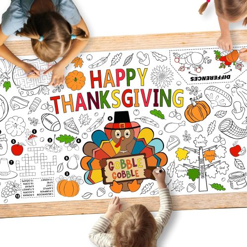 Family Fun Thanksgiving Activity Poster - 31.5 x 72 Inches, Turkey-Themed Thanksgiving Day Party, Versatile Paper Coloring Banner/Table Cover for Fall School Parties and Special Events Decoration