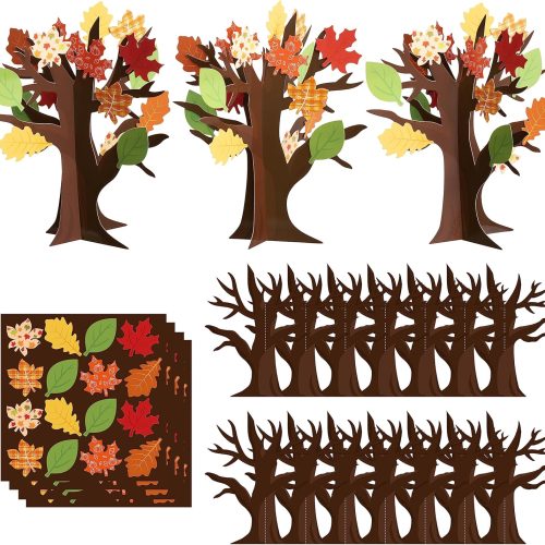 WATINC 16Pcs Fall Thankful Trees Craft Kits for Kids, Autumn Maple Oak Leaves Make Your Own DIY Thanksgiving Trees Decoration Thankful Craft Kit Supplies Home School Fun Activities for Kids