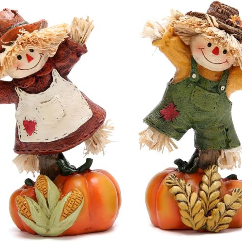 Hodao Collectible Thanksgiving Pumpkin Scarecrow Figurines Harvest Scarecrow Decoration Fall Decorations for Home Handcrafted Artistry Decor Thanksgiving Gifts Tabletop Decor