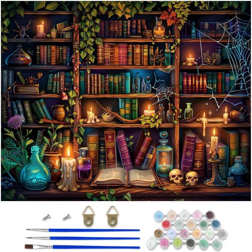CEOVR Magic Book Paint by Numbers Kit for Adults, Bookshelf Paint by Number Kits on Canvas for Beginner, Adult Crafts Kits Wall Decor for Home Office 16x20In/40×50cm,No Frame