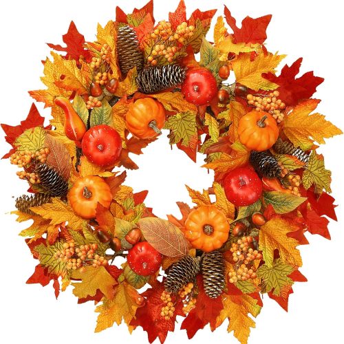 Sggvecsy Fall Wreath 22’’ Artificial Autumn Front Door Wreath with Pumpkin Cluster of Berries Maple Leaves Pine Cones Acorn for Outside Indoor Wall Window Festival Thanksgiving Harvest Fall Decor
