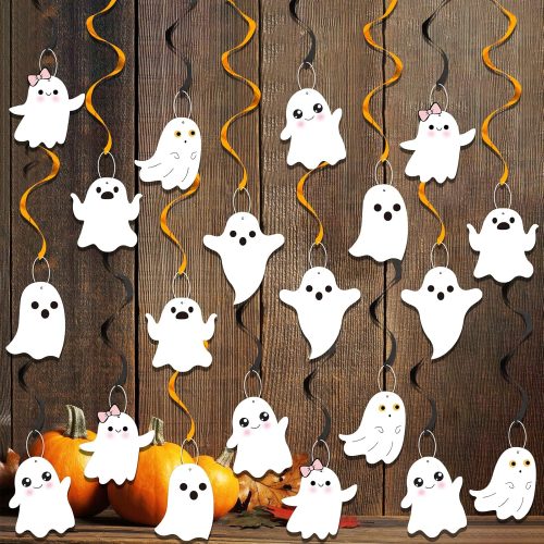 K KUMEED Halloween Decorations Hanging Swirls 20pcs, Ghost Hanging Decorations Perfect for Home Indoor Outdoor Halloween Baby Shower Party Decorations