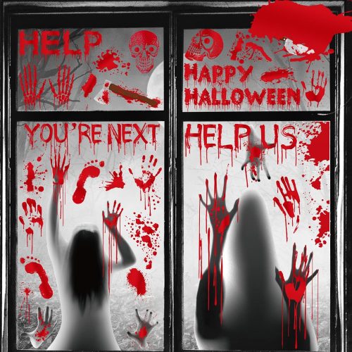 Funnlot Halloween Window Clings - Large Spooky Halloween Window Decorations Decals Stickers Scary Bloody Handprint Skullprint Footprint for Windows Floor Glass Bathroom Indoor Outdoor Party Decoration