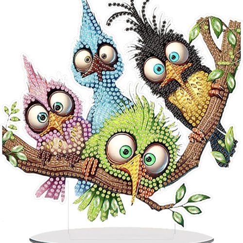 RYMILIE DIY Tabletop Diamond Art Painting Kit，Desktop Ornament Special Shaped Rhinestone Desk Placement Ornament，Home Stand Up Gem Painting Craft Kit，Gift，Double Sided (Bird)