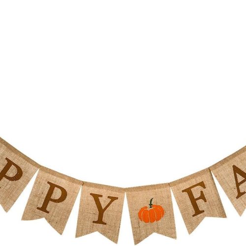 CT0808ZRA1060GT_1 Whaline Happy Fall Pumpkin Burlap Banner Harvest Home Decor Bunting Flag Garland for Mantel Fireplace Thanksgiving Day Party Decoration