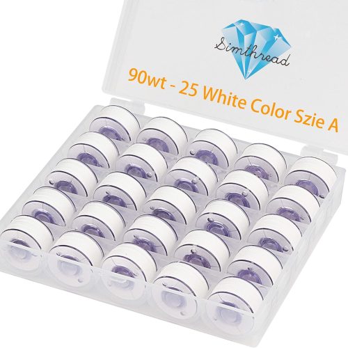 Simthread 25pcs 90WT White Prewound Bobbin Thread Size A Class 15 (SA156) with Clear Storage Plastic Case Box 60S/2 Compatible with Brother Embroidery Thread Sewing Thread Machine DIY