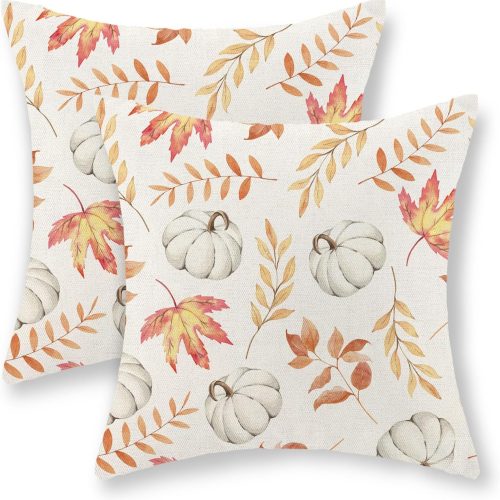 CXMEIFLY Fall Decor Pillow Covers 18x18 Inch Set of 2 Autumn Maple Leaves Throw Pillows for Couch Thanksgiving White Pumpkin Harvest Indoor Outdoor Decorative Cushion Cases for Sofa Bed Decorations