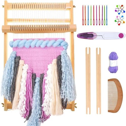 Wooden Multi-Craft Weaving Loom Large Frame to Handcraft for Kids and Beginners,15.7 11.8in/ 40 x 30cm with 10 PCS Knitting Stitch Markers + 10 PCS Plastic Needles + 1 PCS Scissors