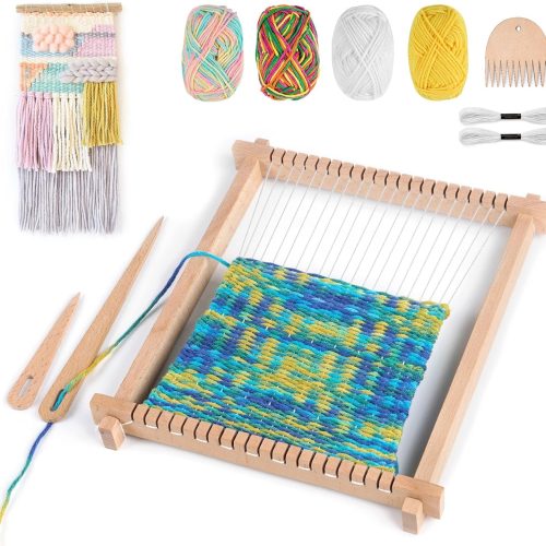 Weaving Loom for Adults, adorbox Wooden Weaving Loom for Kids, 9 x 11inch Handmade Multi-Craft Knitting Loom with Yarn Rods Combs Shuttles Rubber Bands and Instructions for Beginners Adults Kids