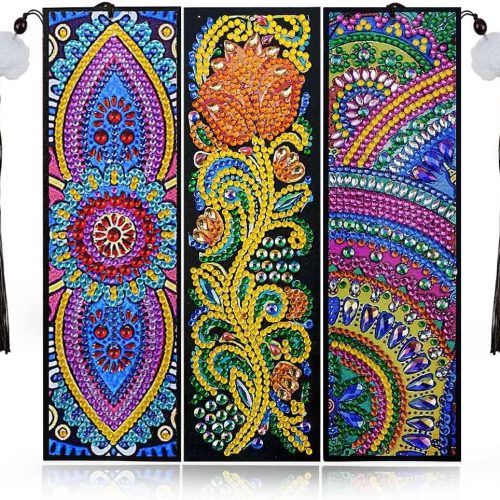 3 Pieces 5D Diamond Art Bookmark Kits for DIY Craft Diamond Art Dotz Bookmarks with Tassel for Beginner Kids Adults Women Book Lovers Rhinestones Beaded Leather Corner Bookmark Christmas Supplies