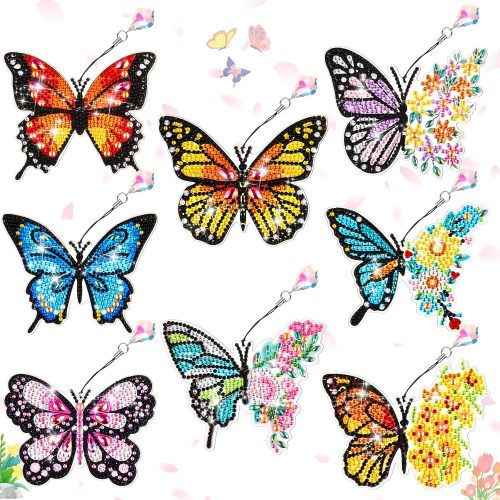 Yeaqee 8 Pcs 5D Butterfly Hummingbird Diamond Art Bookmarks Acrylic Crystal Pendant Diamond Art Bookmark Kits for Adults Home Office Project, 8 Styles(Butterfly)