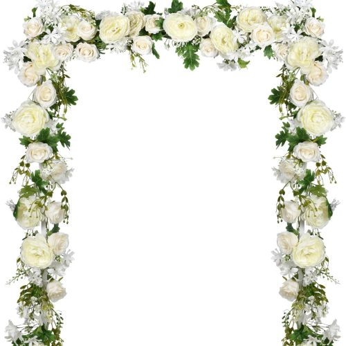 DearHouse 2Pack Artificial Peony Flower Garland - Silk Peony Garland with White Flowers for Wedding Party Table Decoration,6ft/Strand