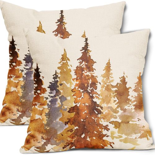 Burnt Orange Fall Tree Pillow Covers 20X20 in Set of 2 Nature Themed Autumn Decorative Pillow Cases Watercolor Rustic Forest Pillowcase Home Decor for Living Room Couch Patio Sofa Porch Outdoor