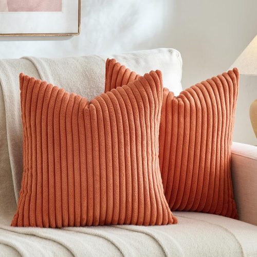 Fancy Homi Set of 2 Burnt Orange Fall Decorative Throw Pillow Covers 20x20 Inch for Couch Bed Sofa, Autumn Halloween Thanksgiving Home Decor, Soft Plush Corduroy Cute Aesthetic Cushion Case 50x50 cm