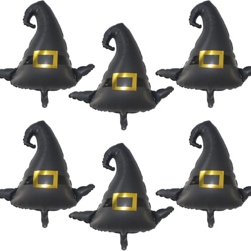 Halloween Party Balloons - 6PCS Jumbo Witch Hat Shaped Foil Balloons for Kids Props, Birthday Party Decorations Supplies