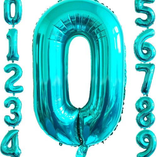 40 inch Teal Blue Number 0 Balloon, Big Size Teal Blue Digit Foil Mylar Helium Balloons for Baby Shower Birthday Party Wedding Anniversary Bachelorette Celebration Decoration Supplies