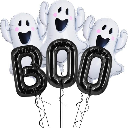 Halloween Balloons Decorations - 6 Pcs, Black BOO Foil Balloons Ghosts Balloon for Hallooween Party Decorations