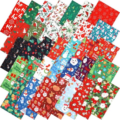 Irenare 100 Pcs 8 x 8 Inches Christmas Fabric Bundles Fat Quarters Santa Claus Precut Fabric Bundle Squares Xmas Tree Snowman Printed Sewing Patchwork for Xmas Winter DIY Crafts Quilting