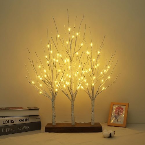 Lighted Birch Tree for Christmas Decor, Tabletop Decorations Indoor with Timer, 23 Inch 3 Pack 72 LED Plug-in Artificial Tree Lights, Fairy Light Spirit Tree for Home Wedding Bedroom (Warm White)