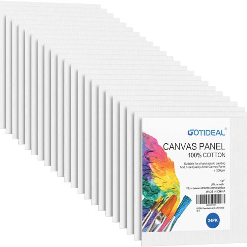GOTIDEAL Canvases for Painting, 4x4 inch of 24, Professional Primed White Blank Flat Canvas Panels- 100% Cotton Artist Canvas Boards for Acrylics Painting, Oil Watercolor Tempera
