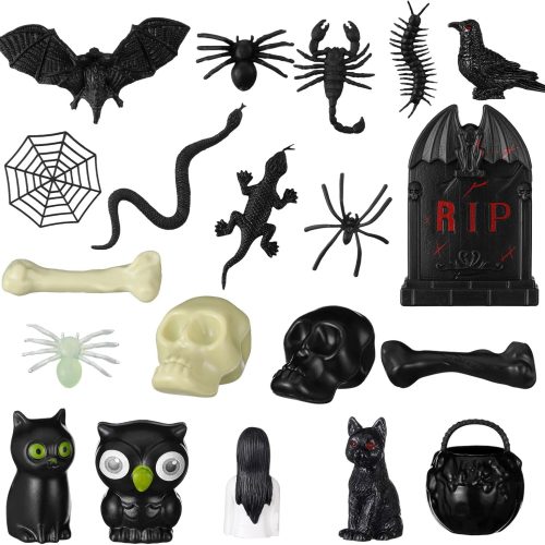 44 Pcs Halloween Mini Figures Skeleton Bat Ghost Owl Mini Miniature Figurine Fairy Halloween Decoration Garden Miniature Landscape for Party Bonsai Outdoor Garden Decor