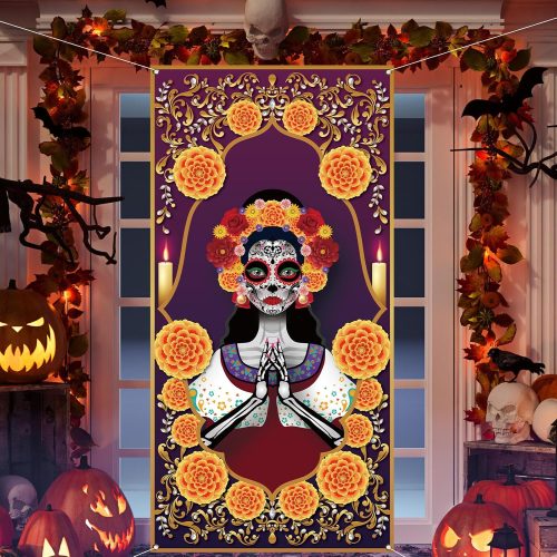 Day of The Dead Decorations Dia De Los Muertos Door Cover Mexican Altar De Muertos Sugar Skull Day of The Dead Decorations and Supplies for Home Party