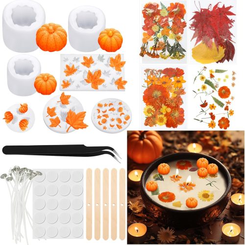Janinka 108 Pcs Halloween Pumpkin Silicone Candle Molds Thanksgiving Fall 3D DIY Craft Resin Molds Making Kit Epoxy Maple Ghost Craft for Fall Harvest Making Candle Fondant Soap Candy Clay Tools